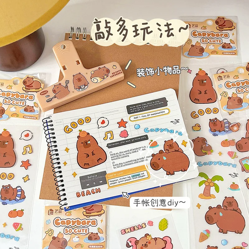 Cartoon Capibala Transparent Stickers Cute Finless Porpoise Hand Tent Stickers Children's DIY Stickers