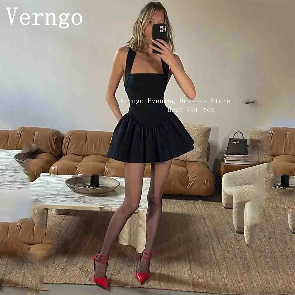 

Verngo Black Mini Party Dress Halter A Line Short Cocktail Dress 2024 Women Sexy Backless Formal Black Dress Outfit