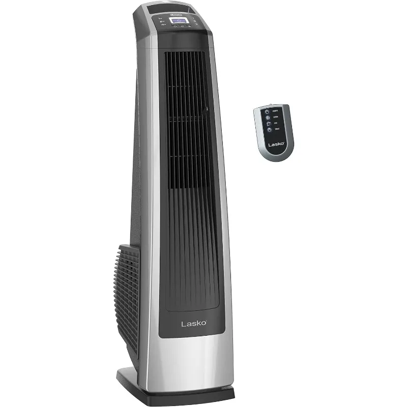 Lasko-Ventilador Torre Oscilante Elétrico, Stand-Up de Alta Velocidade, Prateado e Preto, U35115, 35"