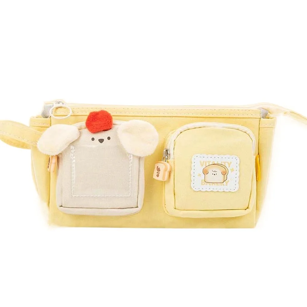 

Large Capacity Cartoon Canvas Pen Bag Chestnut PVC Cute Bear Pencil Pouch Strawberry Cheese Yellow Stationery Storage Bag
