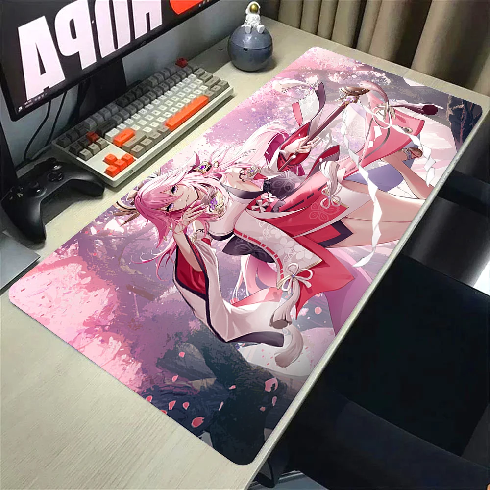 Yae Miko Mouse Pad Pc Gamer Desk Mat Genshin Impact Gaming Accessories Mausepad Keyboard Deskmat Laptop Anime Cute Girl Mousepad