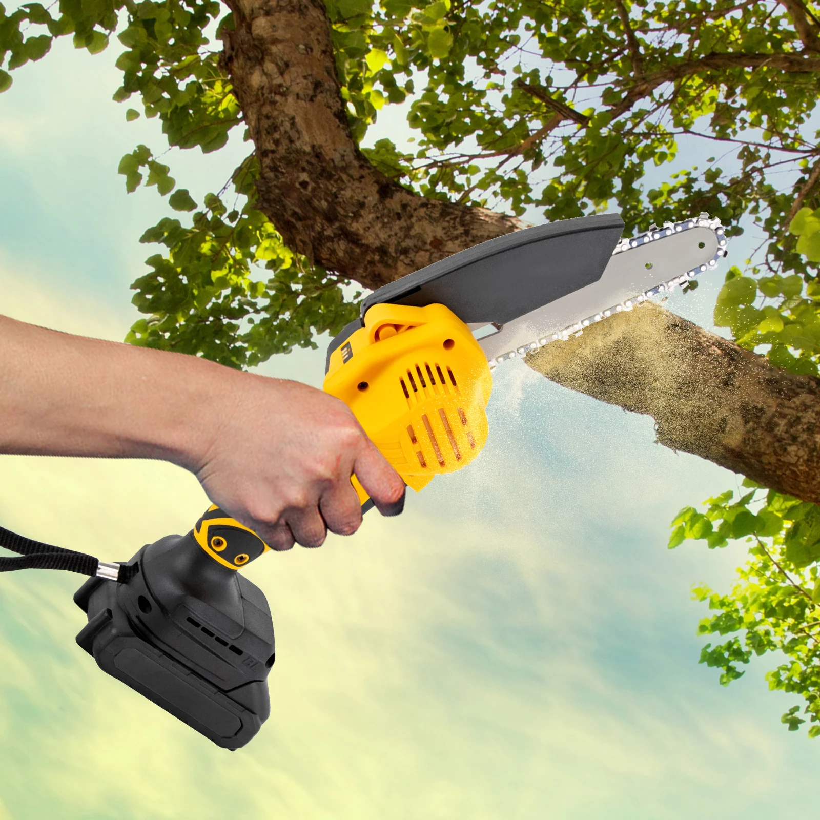 

Мини-аккумуляторная электрическая бензопила мощностью 380 Вт, ручная электрическая цепная пила, обрезка садовых деревьев, резка древесины, маленькая обрезная пила