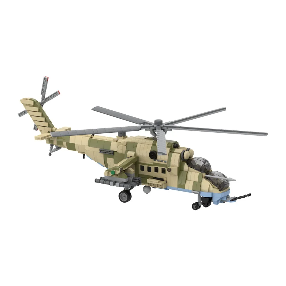 Gobricks MOC Military Mil-Mi35M Hind Attack Helicopter Building Blocks Model Helicopter aircraft Bricks Toy for Children Gift