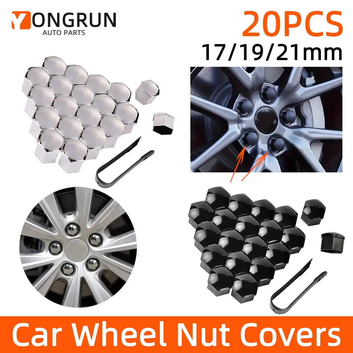 YONGRUN 20PCS 17/19/21mm Automotive Wheel Hub Screw Cover Black Plastic Dustproof Rust Proof Nut Protective Cover Tire Accessori
