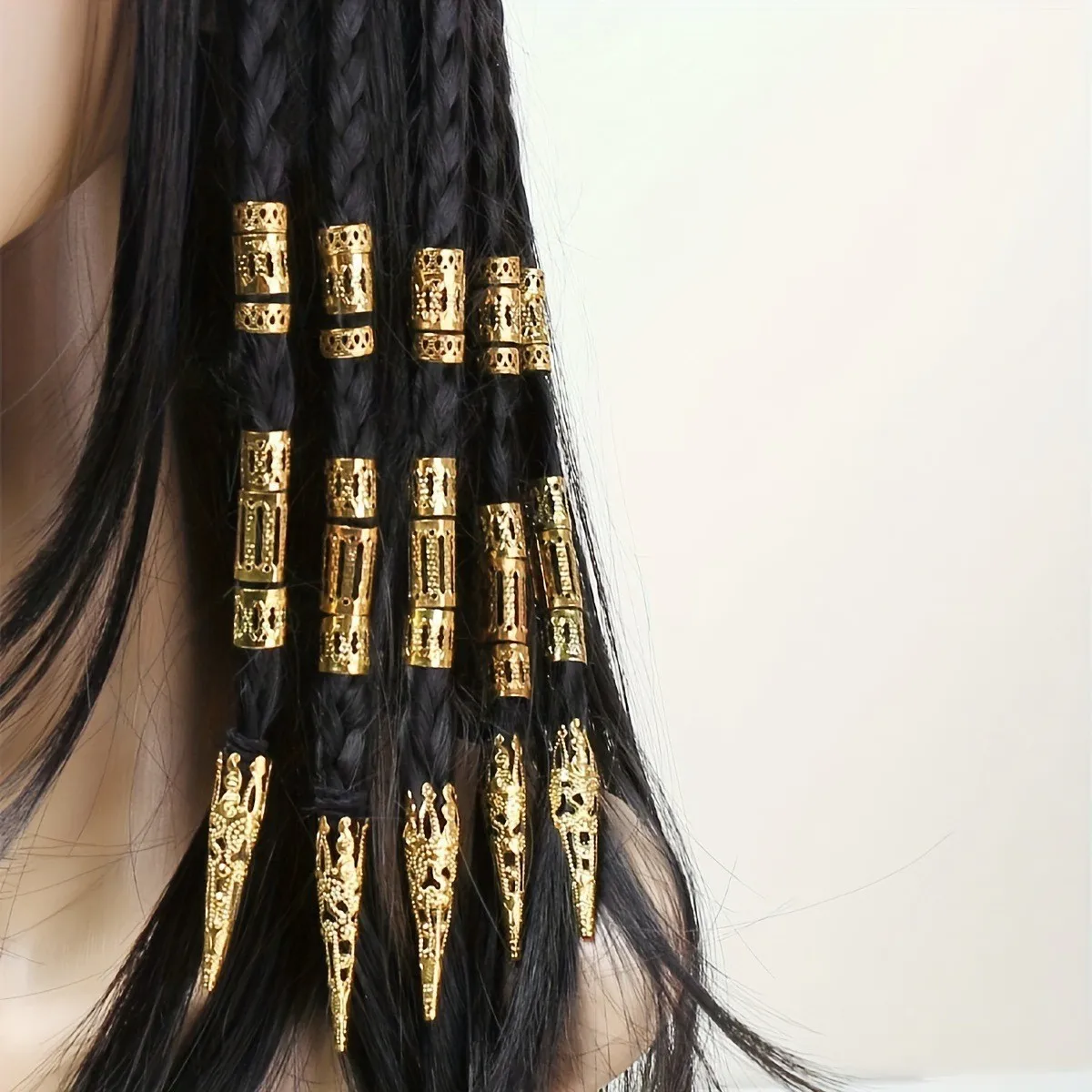50 Pcs Vintage Dreadlock Hair Extension Ring Set Electroplated Gold Metal Hair Loop Headwear Decoration Combo