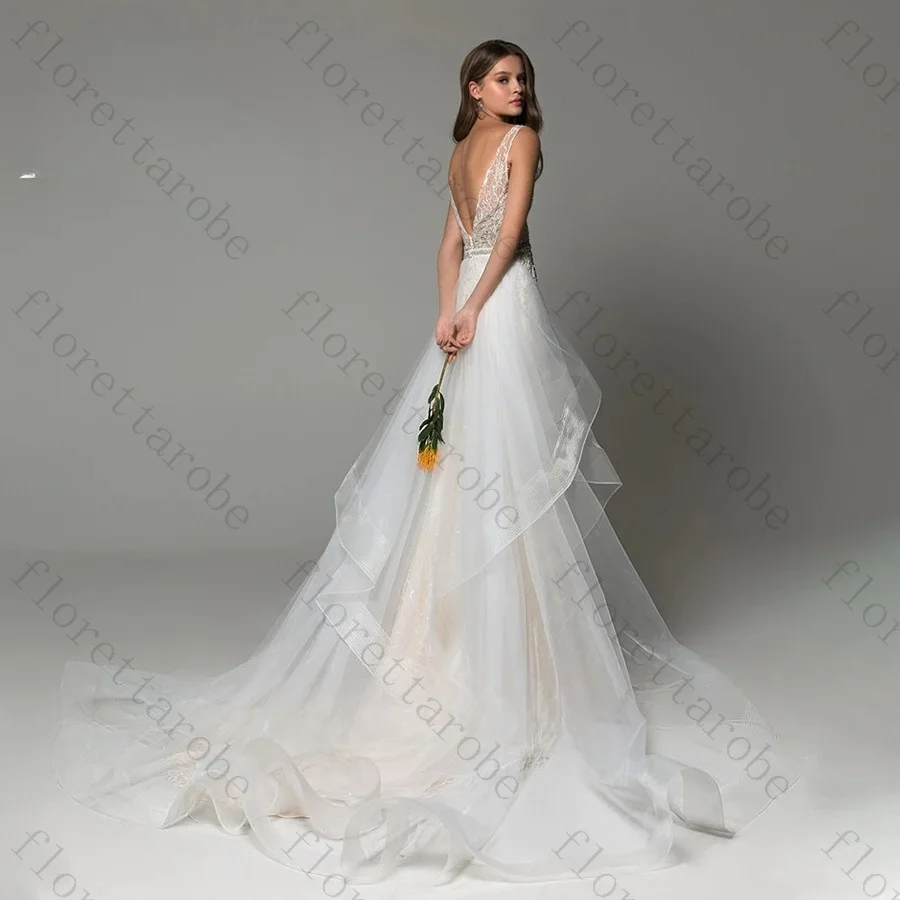 Customized Sexy V-neck Mermaid Wedding Dress Detachable Train Open Back Sequins Floor Length High Quality Bridal Gowns for 2026