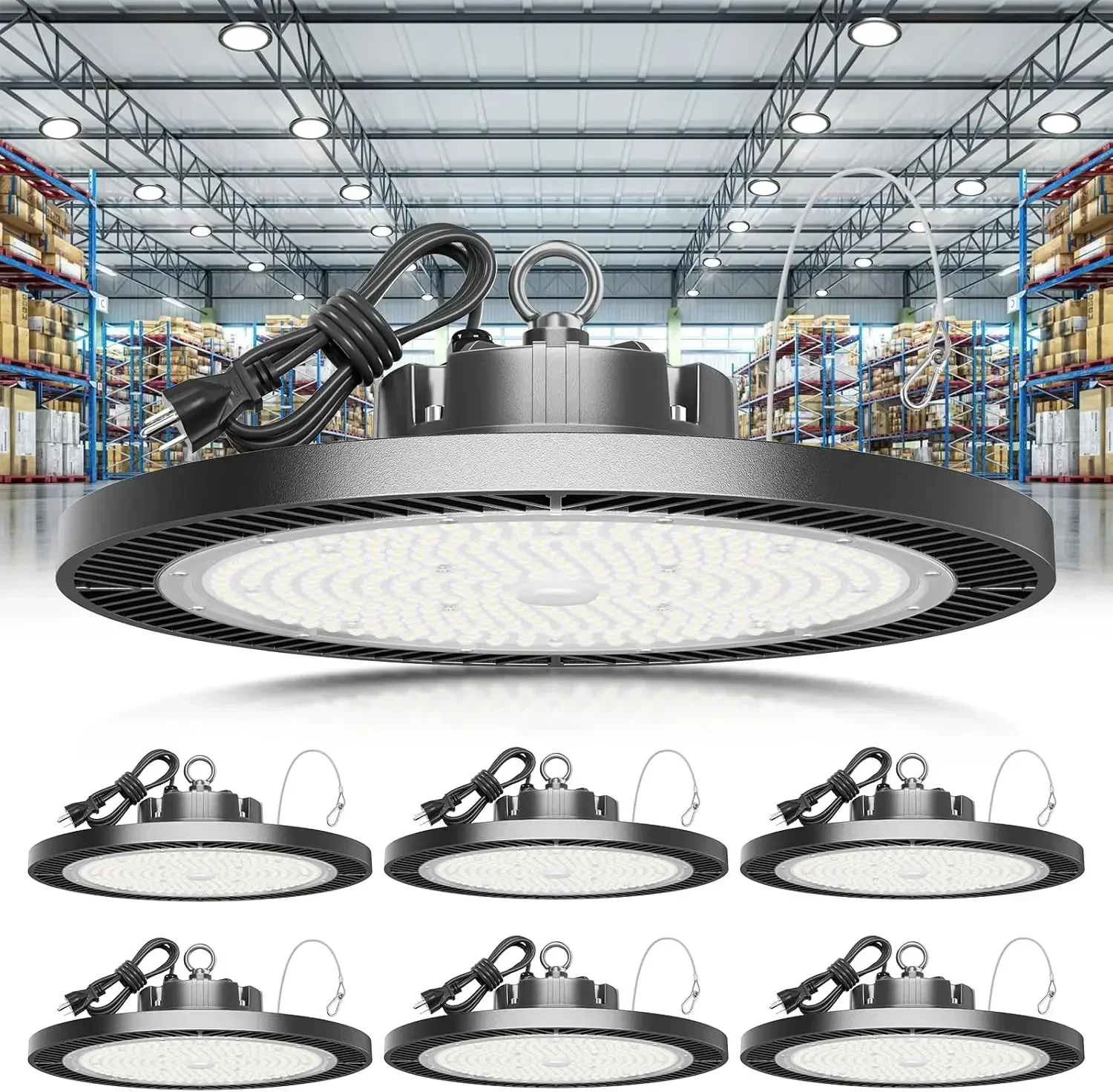 

Super Bright 250w UFO LED High Bay Light 35000lm with Plug 5ft Cable (Eqv.1000w Mh/Hps/Hid),5000k High Bay Led Shop Lights Garag