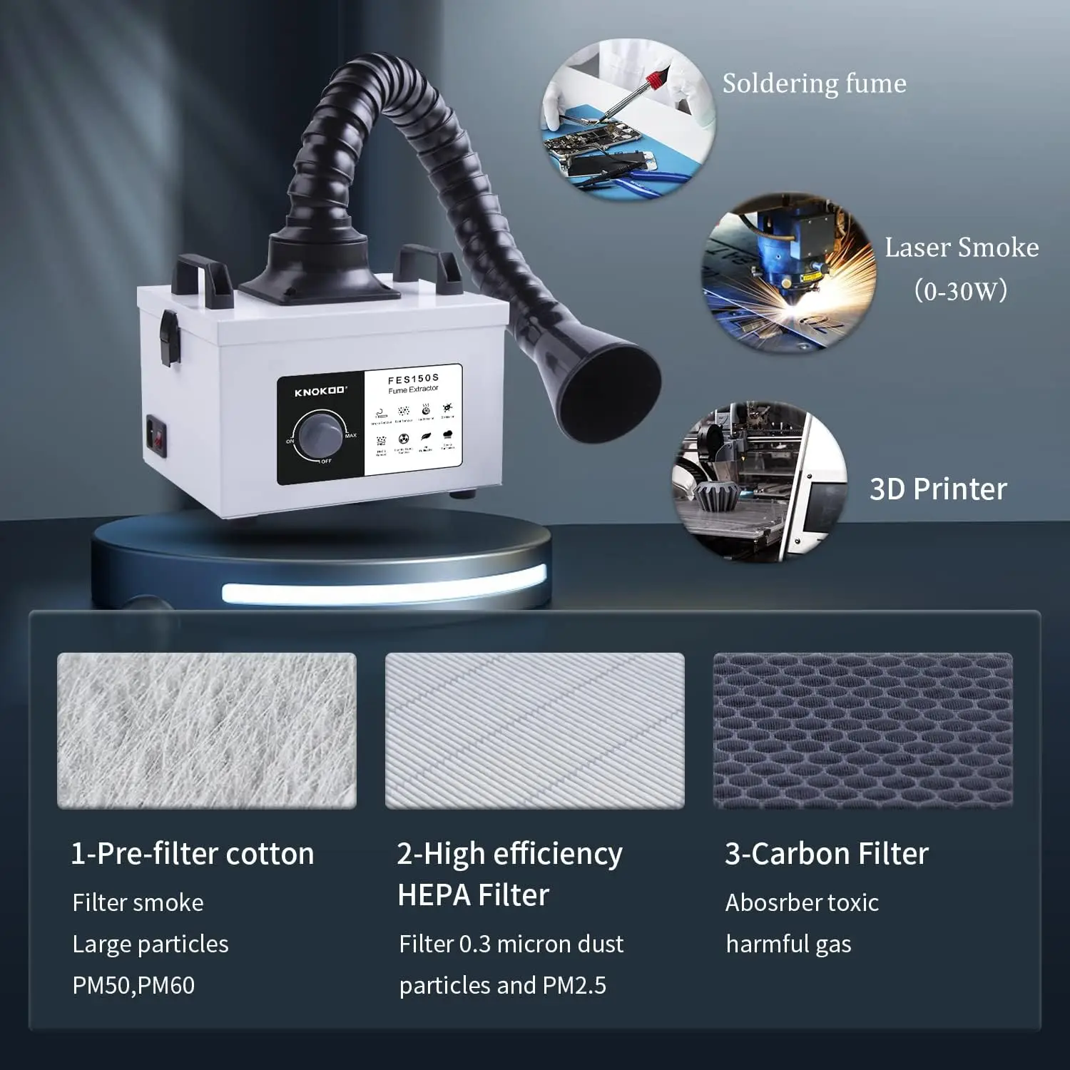 Solder Laser Fume Extractor, Strong Suction 3 Stage Filter, Welding Smoke Purifier for 5W 10W Laser Engraver and Marking