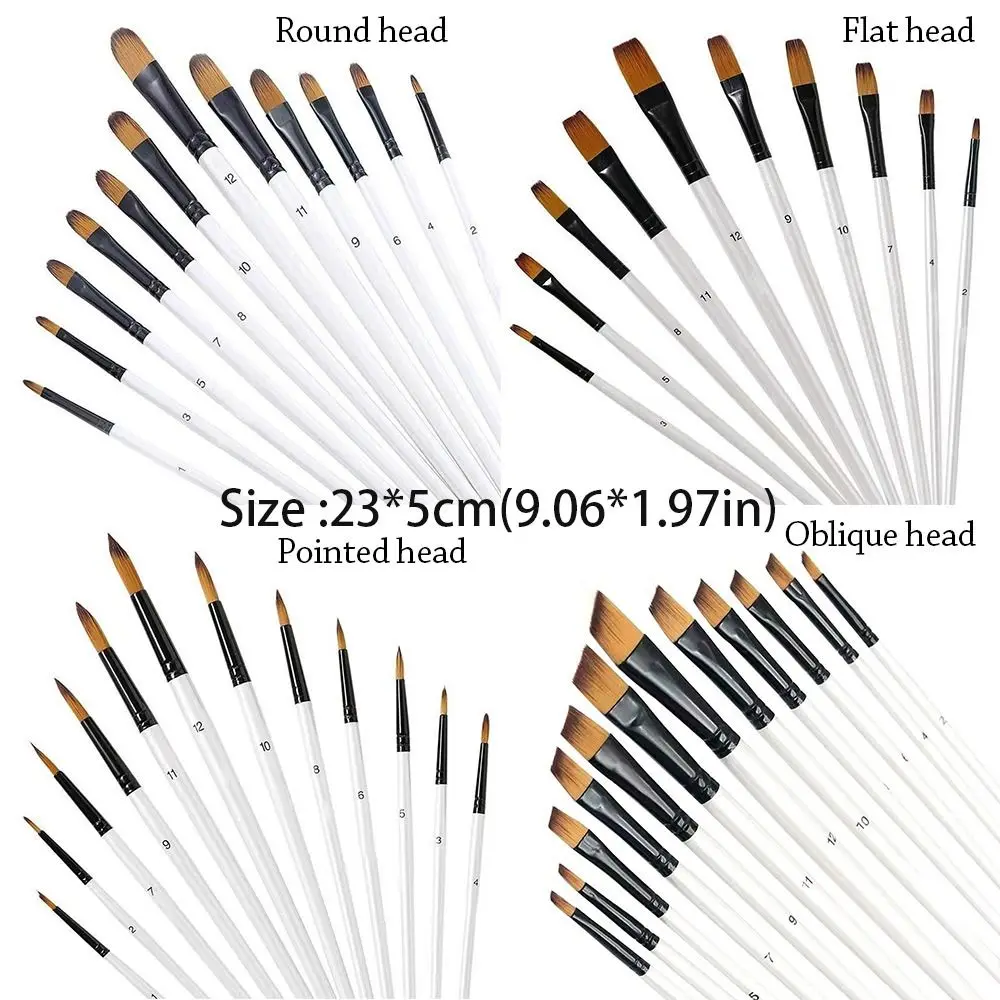 12 ชิ้นไนลอนสีน้ําชุดแปรงชี้รอบแบนหัวผมนุ่มจิตรกรรมแปรงเริ่มต้นศิลปะศิลปินแบนแปรงของขวัญ