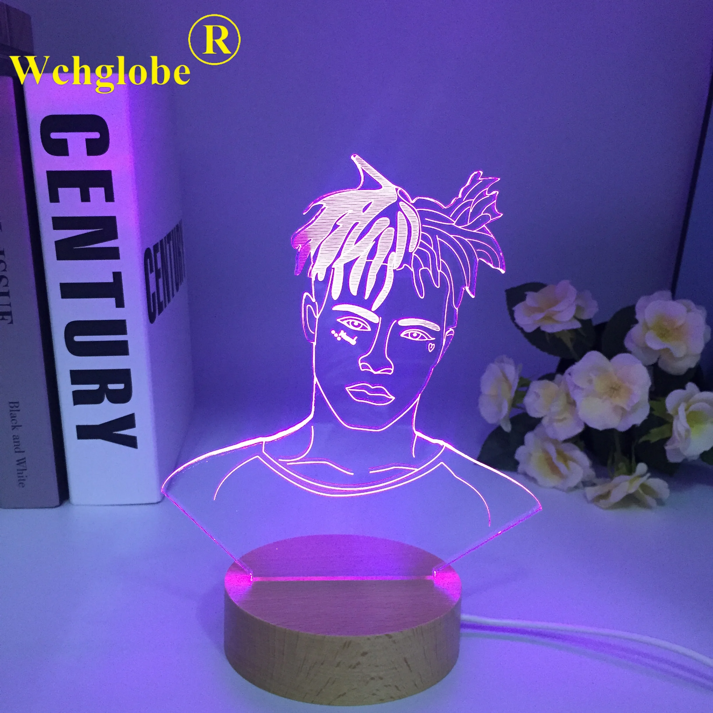 American Rapper Singer  Figure Wooden Night Light Led 7 Colors Changing 3D Nightlight The Western Pop Bedroom Lamp Dropship