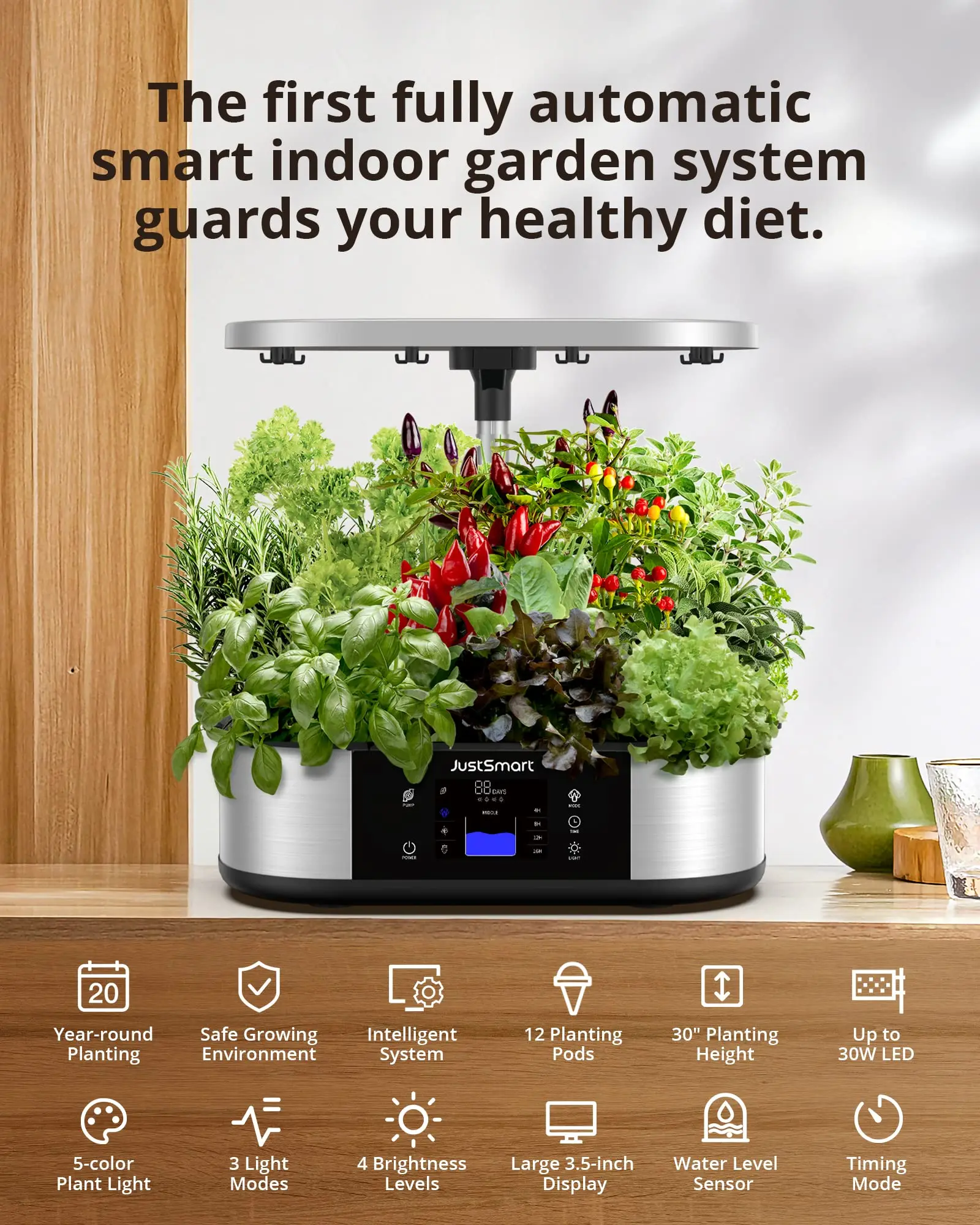 12 Pods Hydroponics Growing System, Indoor Garden Up to 30