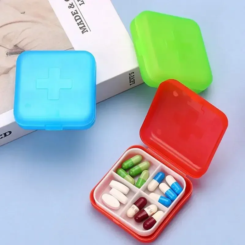 Mini Portable Pills Organizer Case 4 Grids PillBox Tablet Storage Container Weekly Medicine Pill\'s Box Pill Case Drug Dispense