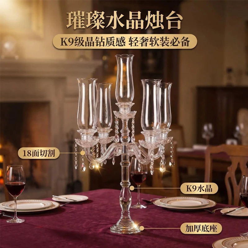 5-Piece Luxury Crystal Glass Candlestick Set European Style Wedding Centerpiece Main Table Dessert Layout Candle Holder