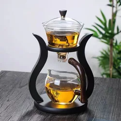 Heat-Resistant Glass Tea Set Magnetic Water Diversion Rotating Cover Bowl Automatic Tea Maker Lazy Kungfu Teapot Drinking