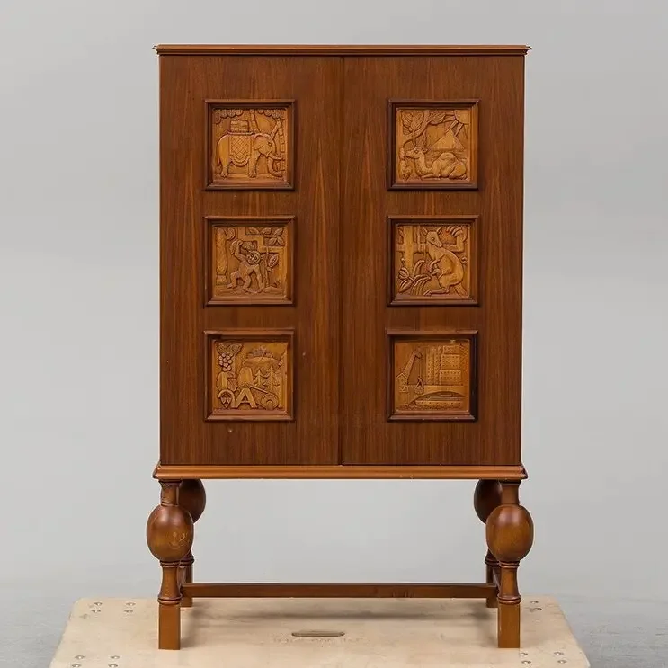 

ls 42 French retro solid wood carving flower porch locker household dining edge medieval old foyer cabinet