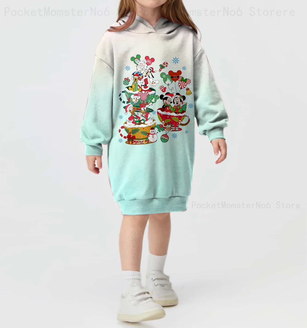 Girls Christmas Disney Minnie Mickey Mouse print loose and comfortable hoodie sweater dress autumn and winter hooded dress