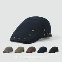 Studded Cadet Beret Cap Unisex Korean Style Summer Forward Hat Rivet Decor Flat Top Minimalist Punk Fashion Casual Streetwear