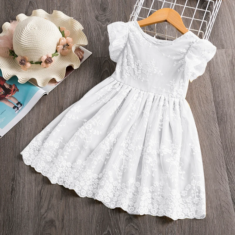 Little Girls Dress 2023 New Summer Lace Embroidery Flower Dress Princess Birthday Party Vestidos Holiday Casual Wear 3-8 Years