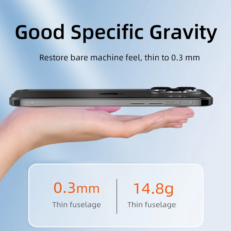 Ultra Thin Aluminum Metal Frame Light Bumper Case For iPhone 12 13 14 Plus 15 Pro Max Luxury No Convex Cornner Back Acccessories