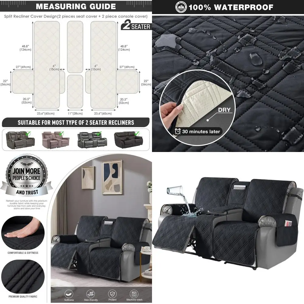 

Водонепроницаемый чехол на сиденье с откидной спинкой и консолью, 2-местный чехол для дивана для домашних животных, черный