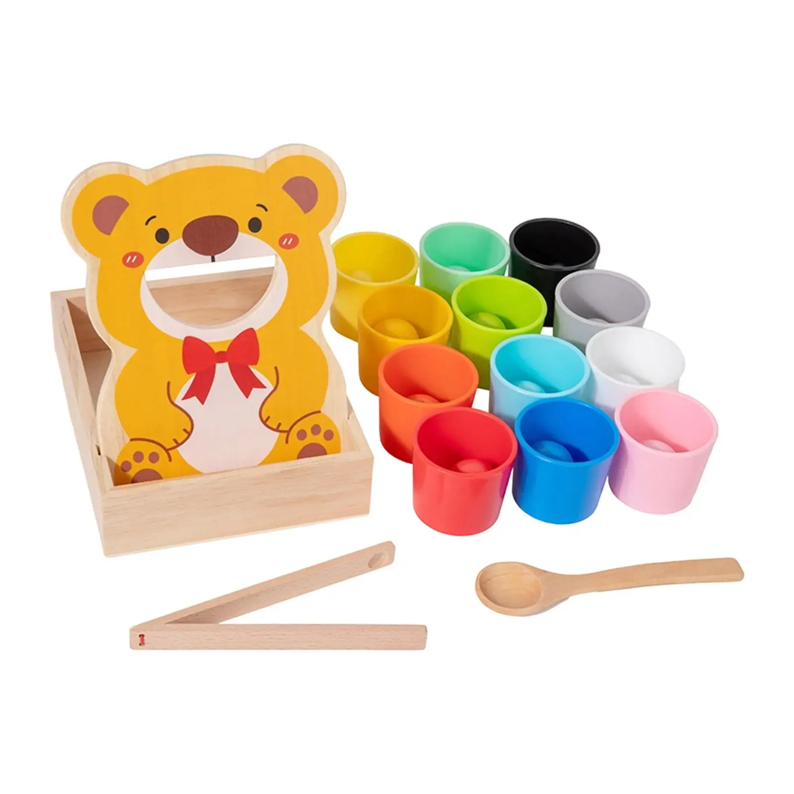 Rainbow Balls in Cups Toddler Toy,Children Fine Motor Skill Wooden Matching Games Wooden Feeding Toy Color Sorting and Counting