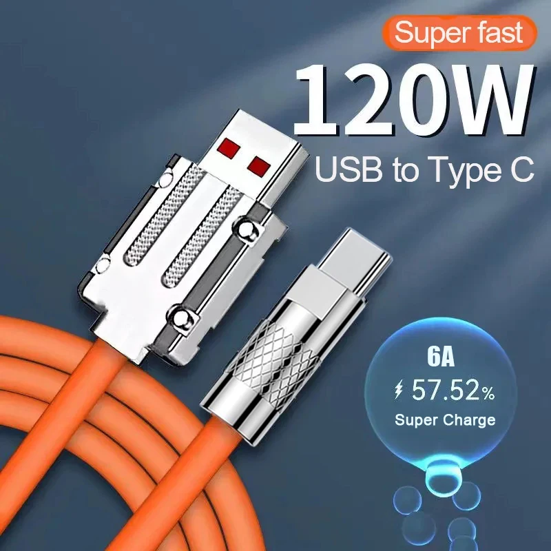 120W 6A USB Type C Cable Super Fast Charging for Huawei Honor 2M Lengthened Liquid Silicone Data Cord for Xiaomi Samsung Oneplus