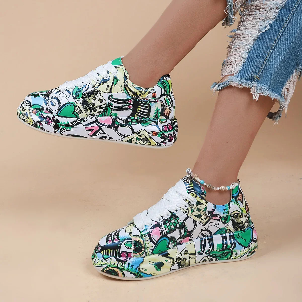 Spring and Autumn Women\'s Fashion 2023 Small White Shoes Women\'s Thick Sole Casual Shoes Colorful Painted Candy Sports Shoes