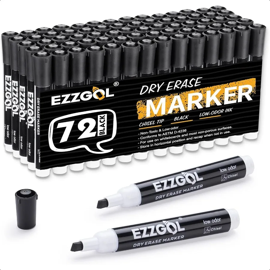 

Dry Erase Markers Bulk 72 Pack Black Low Odor Whiteboard Markers