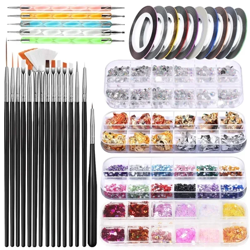 

Cross Border Nail Enhancement Tool Set Color Painting Brush DIY Gold Foil Decorative Nail 12 Grid Nail Enhancement Diamond Jewel