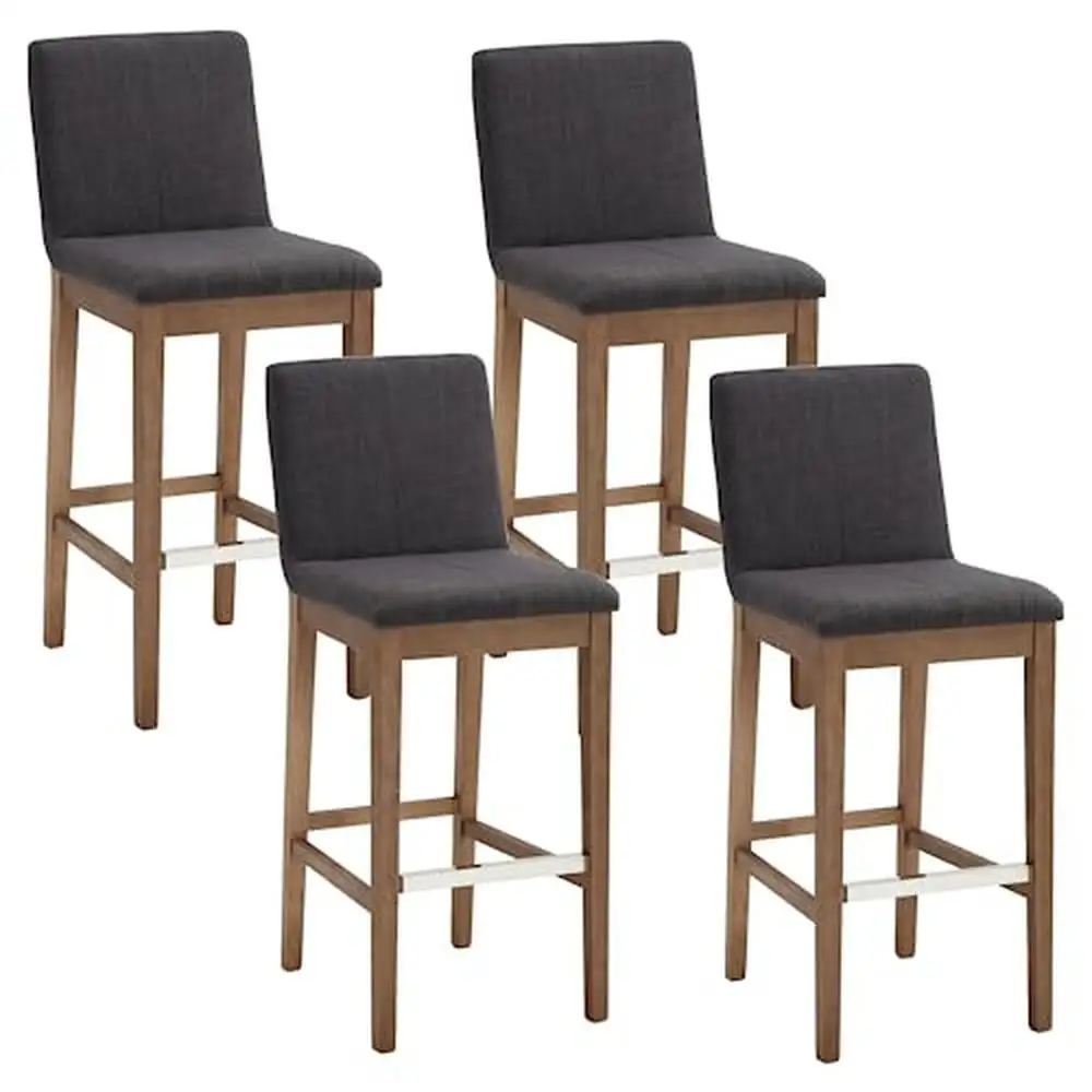 Linnen Stof Gestoffeerde Houten Barkrukken Set Van 4 Met Rug 30 Inch Hoge Stoelen Natuurlijk Massief Houten Frame Gemakkelijk Te Monteren Geschikt