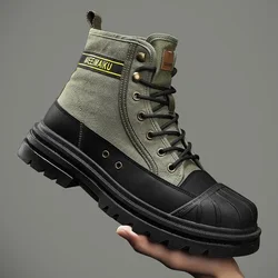 Men's Ankle Boots Fashion High-top Sneakers for Men Breathable Canvas Casual Boots Non Slip Combat Hiking Boots Botas Masculinas