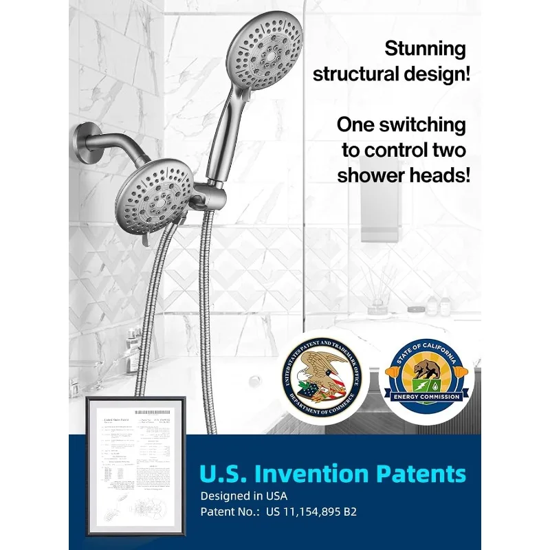 48-Setting High Pressure 3-Way Shower Head Combo, Hand Held Shower & Rain Shower Separately or Together, 4.7