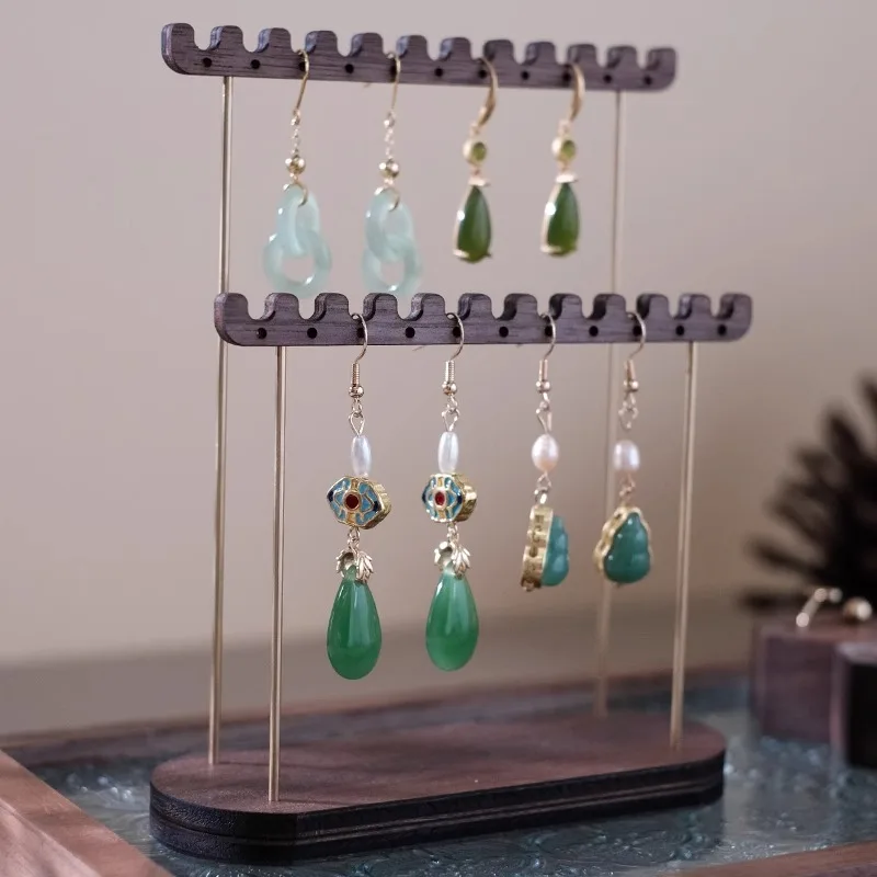 

Large Jewelry Display Rack Walnut Earring Rack Woman Trinkets Showcase Holder Luxury Jewellery Accessories Prop Storage Tray