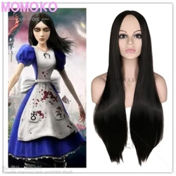 Juego de Anime Alice Madness Returns, disfraz de Cosplay, peluca sintética de Halloween para mujeres, chicas de Anime, fiesta, gorro de peluca negro recto gratis