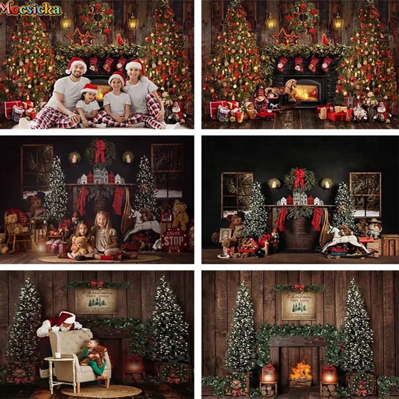 

Christmas Decor Photography Backdrops Xmas Tree Family Portraits Kids Portrait Backgrounds New Year's Eve Party Props Studio