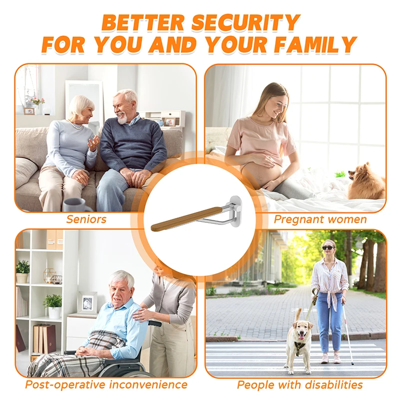 Foldable Wooden Toilet Safety Rail Non-Slip Wall-Mounted Powder Coated Modern Design Bathroom Grab Bar for Elderly Disabled