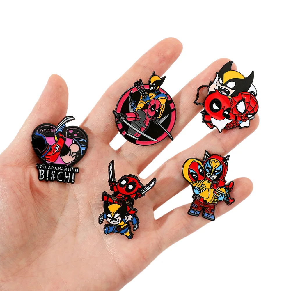 Marvel Cartoon Brooch Deadpool and Wolverine Enamel Alloy Animation Trendy Lapel Pin Creative Cute Badges for Bags Accessories