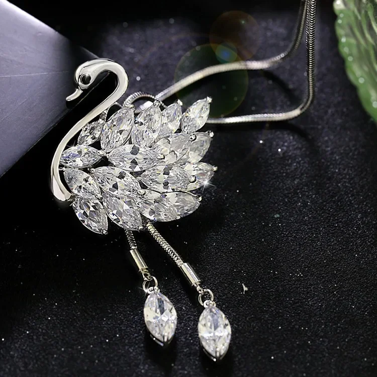 Fashion Swan Snowflake Long Necklace Sweater Chain Metal Chain Square Tassel Women Girls Pendant Necklaces Accessories Jewelry
