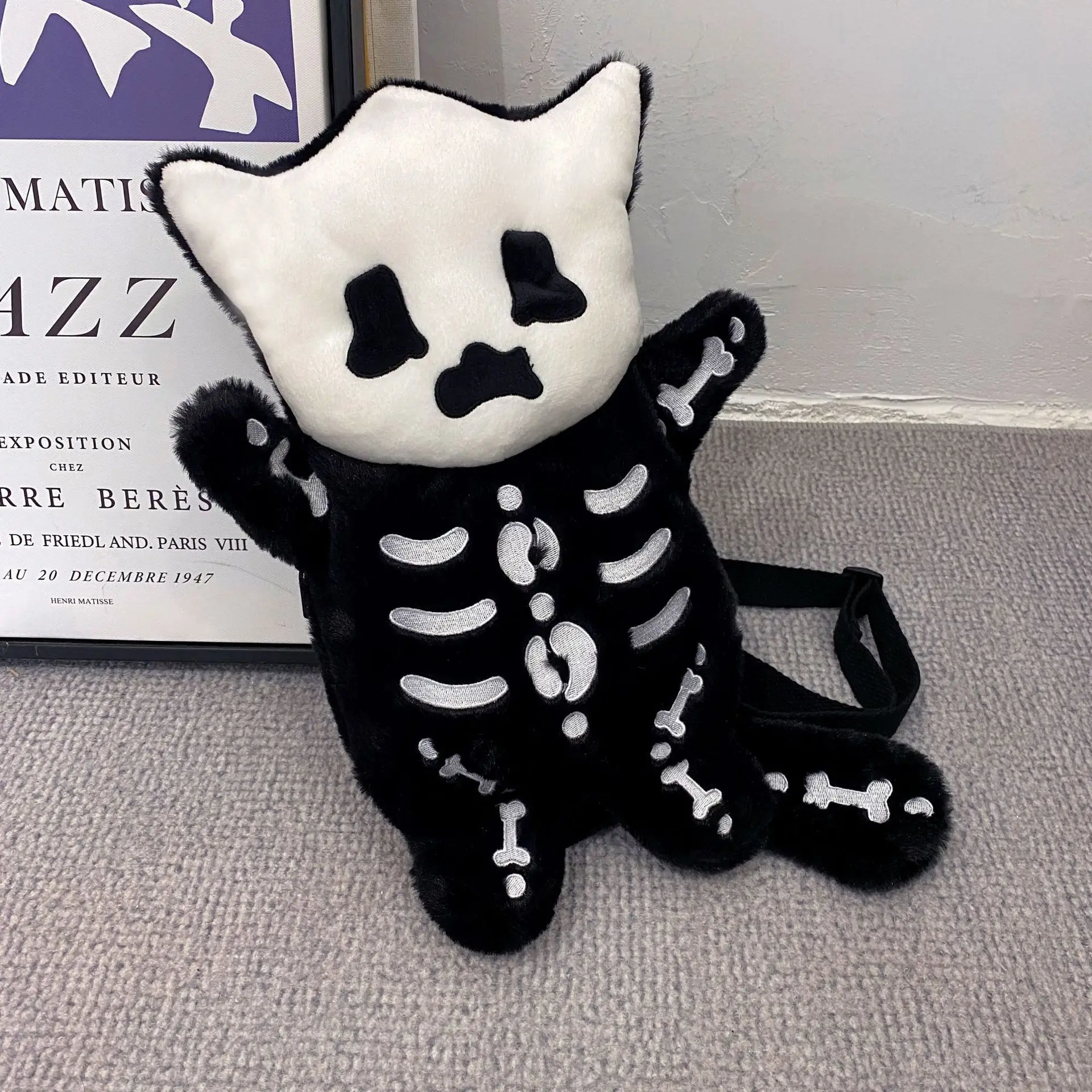 Halloween skull plush cartoon women's backpack cute trendy single shoulder crossbody bag