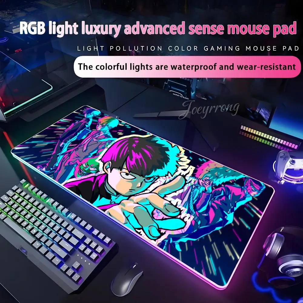 

Коврик для мыши Mob Psycho 100 для FPS eSports RGB, расширенная игровая клавиатура, светодиодные коврики, большой размер 1000x500 мм XXL для геймера