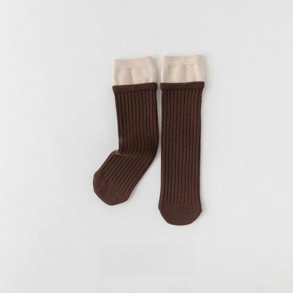 Trendy Contrast Color Knee High Socks Fake Two-Piece Ins Style Slouch Socks Ribbed Runway Style Long Socks For Kids