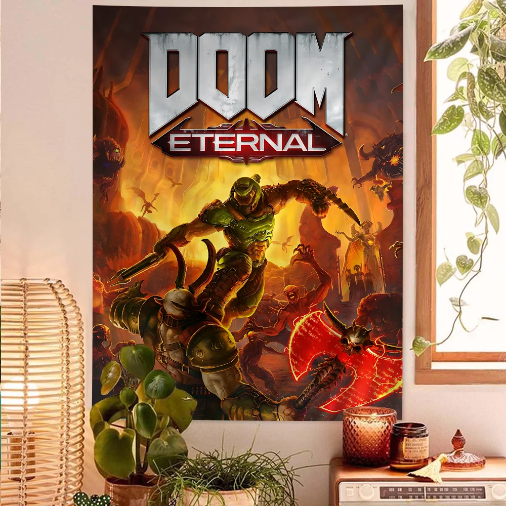 Game A-DOOM-Eternal Hippie Wall Hanging Tapestries Art Science Fiction Room Home Decor Kawaii Room Decor