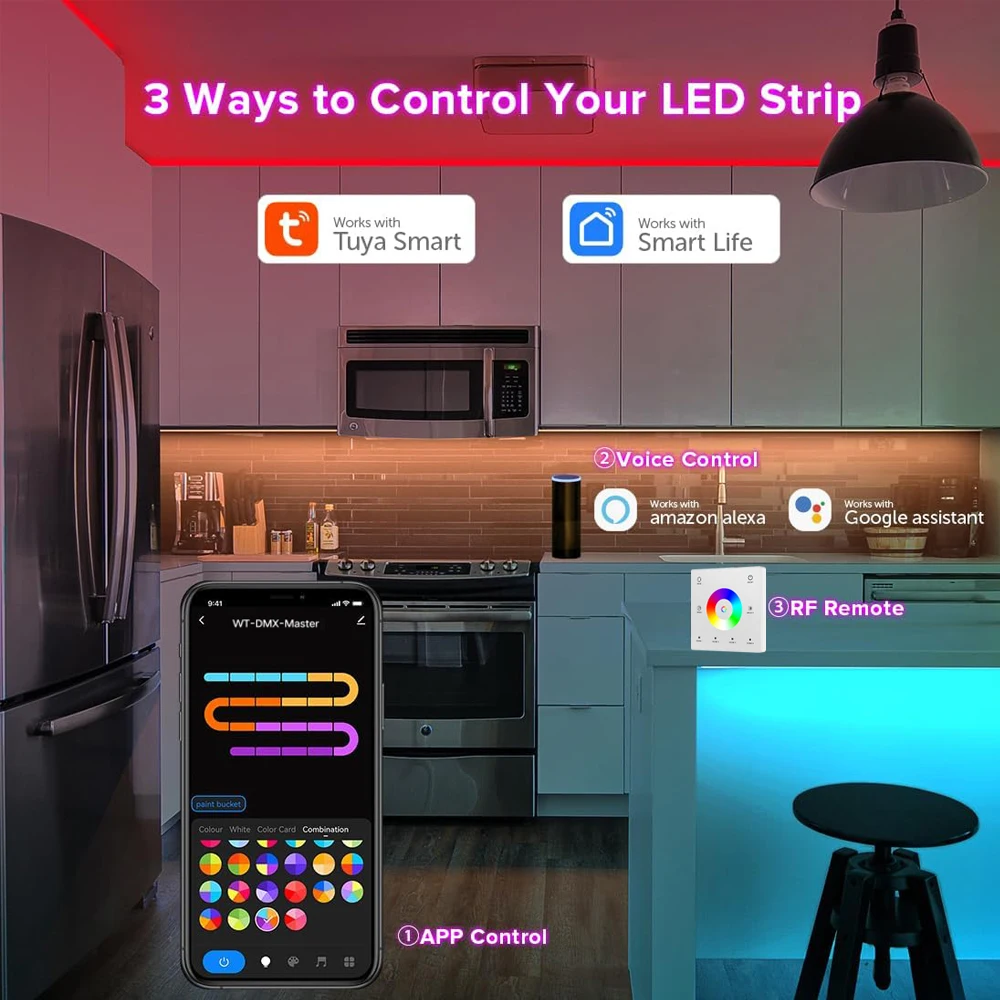 CENFAYA WiFi RF DMX512 Master RGB/RGBW/RGBCCT SPI LED Strip TUYA Smart Controller Dimmer 2.4G Wireless Wall Mounted Touch Panel