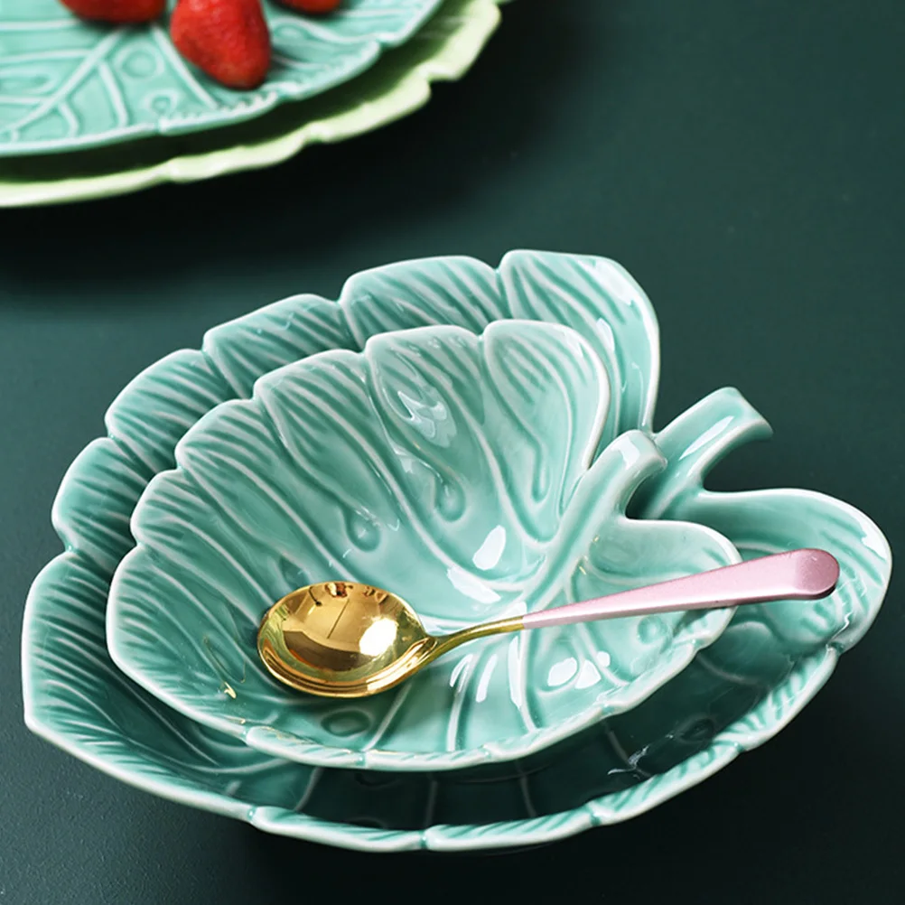 

1Pcs Fruit Plate Ceramic Leaf Shape Dessert Serving Tray for Home Party Restaurant Banquet Food Storage Service Plate