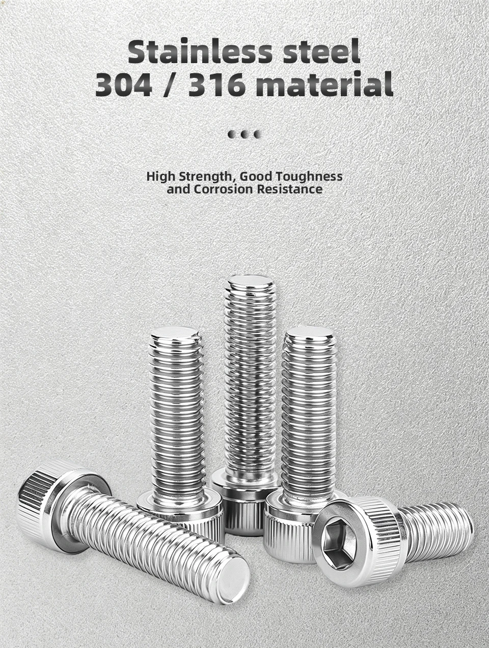 DIN912 A2-70 A4-70 304 & 316 Edelstahl Innensechskantschrauben Befestigungselemente M2 M2.5 M3 M4 M5 M6 M8 M10 – Detail 8