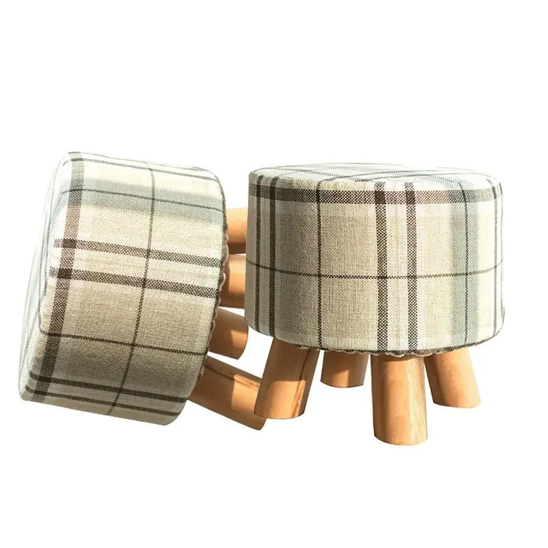 

Nordic shoe changing stool, household circular stool, solid wood small stool, cloth art foot pedal