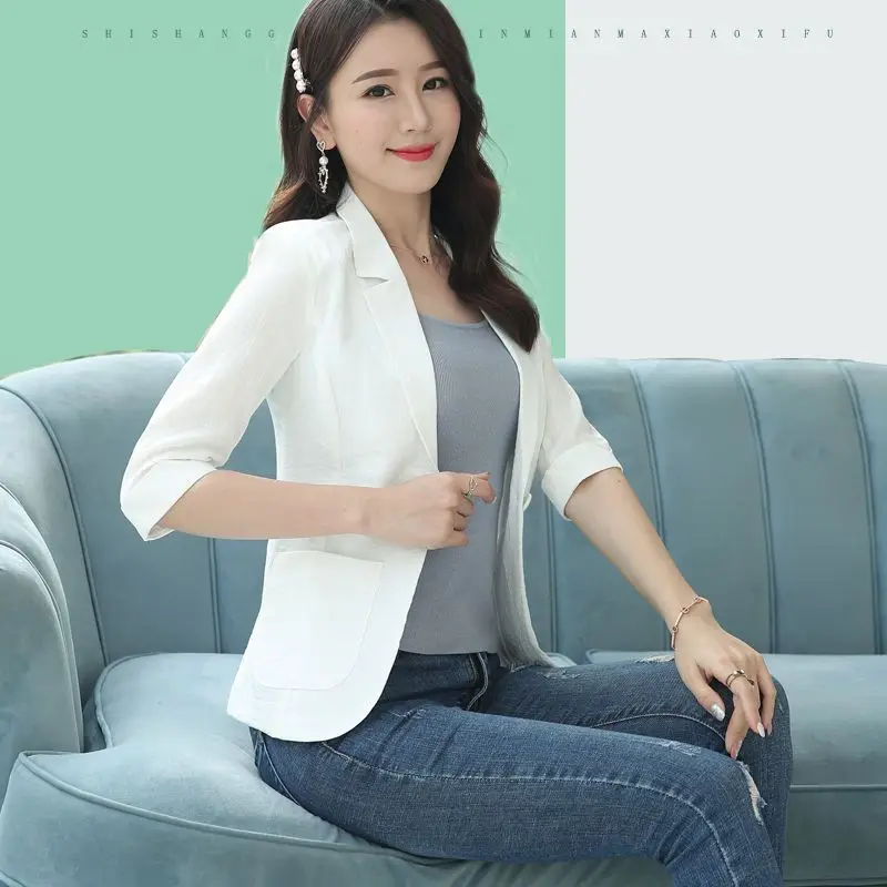 

Women's Clothing Notched Coller Office Lady Blazers Pocket Button Casual Skinny Fashion Intellectual Simplicity Summer A143