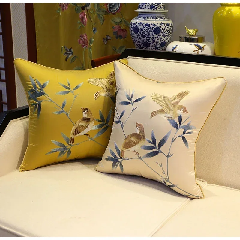 Chic Interiors Throw Pillow Covers Chinoiserie Style Birds Branches Embroidered Cushion Case For Bedside Outdoor Patio