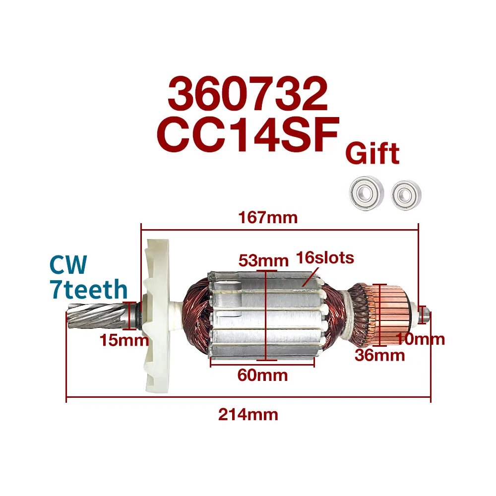 220-240V Cutting Machine Armature Replacement Parts for Hitachi CC14SF 360732 Cutting Machine Rotor Armature Anchor