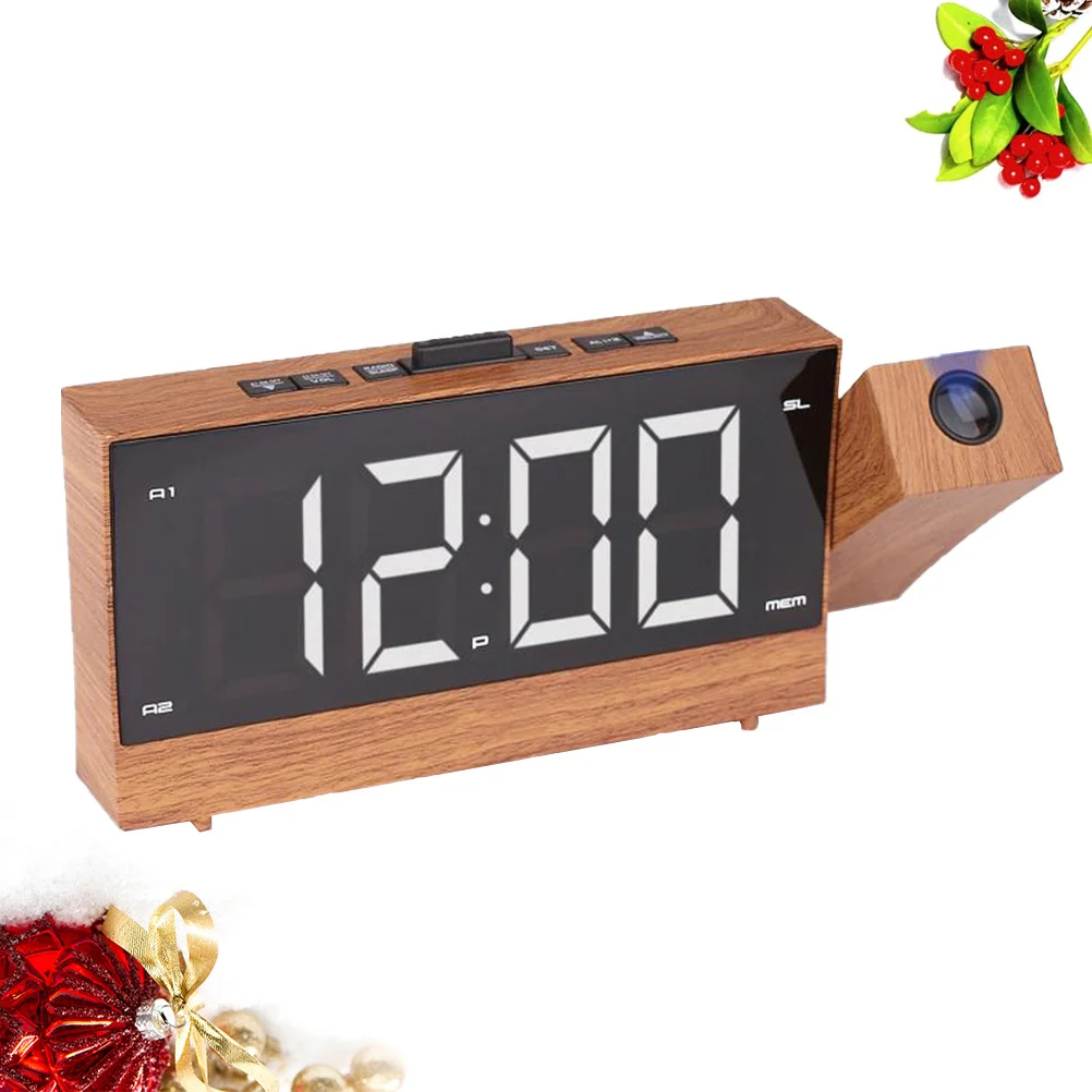 

Fm Radio Digital Projection Clock 1.8 Inch Led Display Multi Function Alarm Sleep Timer Rotatable Electronic Clock Wood